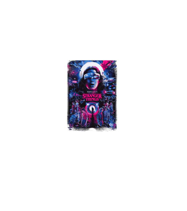 stranger things poster neon model negru pe tricou