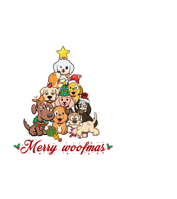 Merry woofmas model alb pe tricou