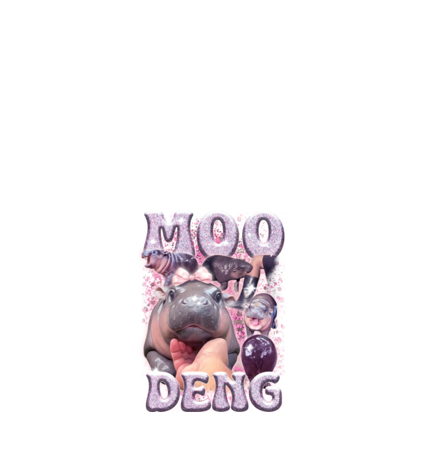 MOO DENG baby hippo model negru pe tricou