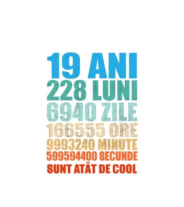 De 19 ani - luni - zile - ore - minute - secunde - sunt atât de cool model alb pe tricou