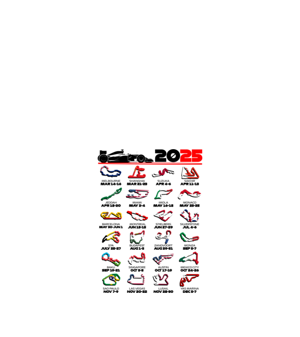 F1 calendar 2025 Alb model alb pe tricou