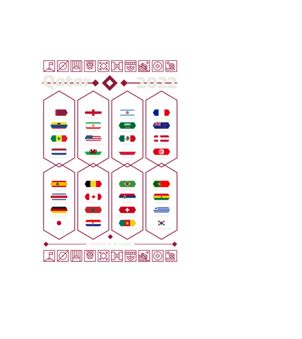 Qatar 2022 teams - groups model negru pe tricou