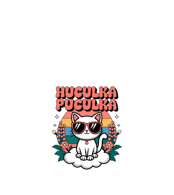 Huculka Puculka pisică 1 model alb pe tricou