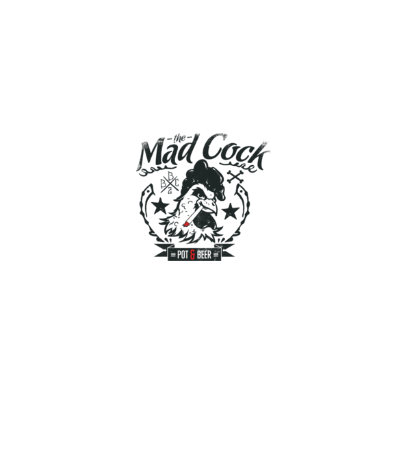 The Mad Cock model alb pe tricou