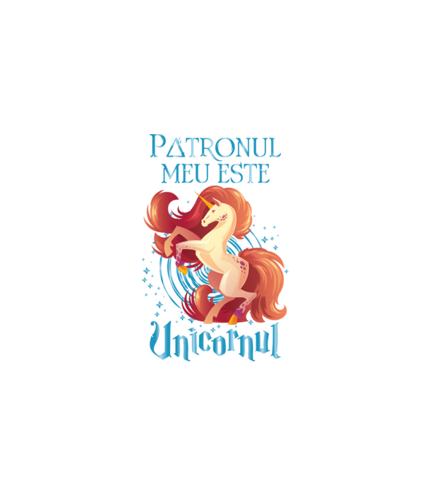 Patronul meu este UNICORNUL model negru pe tricou