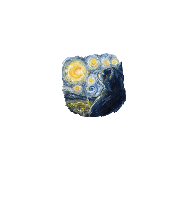 Van Gogh cat model negru pe tricou