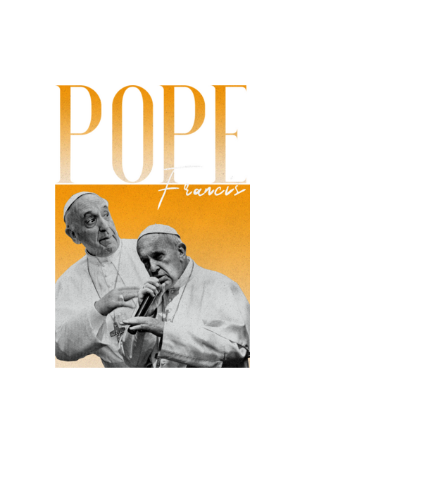 Pope Frances 90s poster model alb pe tricou