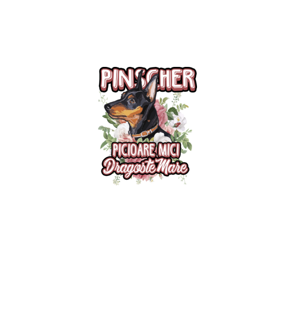 Pinscher picioare mici dragoste mare model alb pe tricou