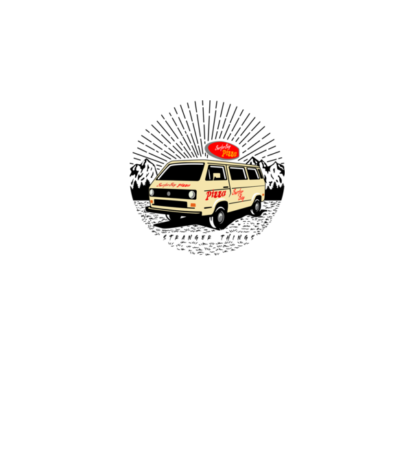 surfer boy pizza bus stranger things model gri pe tricou