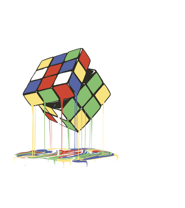 Melting Rubik cube model alb pe tricou
