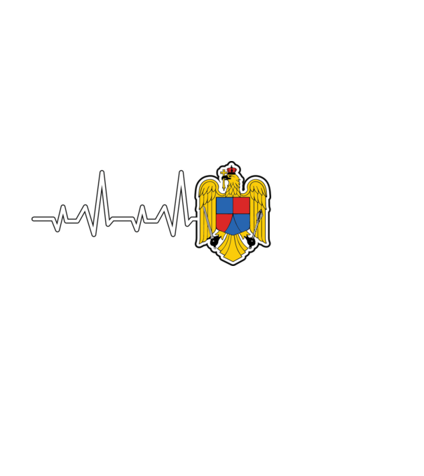 ROMANIA heartbeat model alb pe tricou
