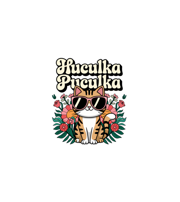Huculka Puculka pisică 3 model alb pe tricou