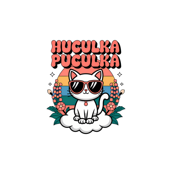 Huculka Puculka pisică 1 model alb pe tricou
