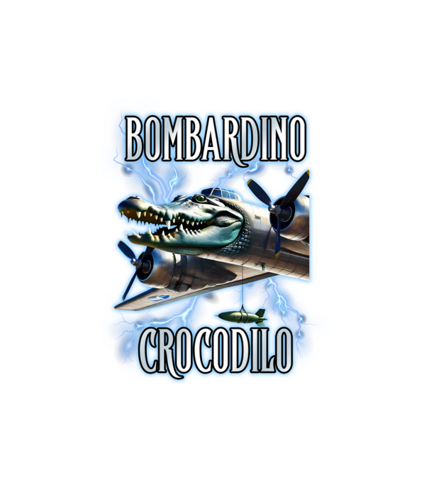 Bombardino Crocodilo model negru pe tricou