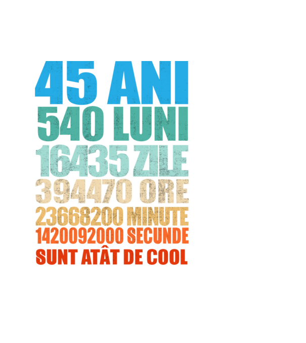 De 45 ani - luni - zile - ore - minute - secunde - sunt atât de cool model negru pe tricou