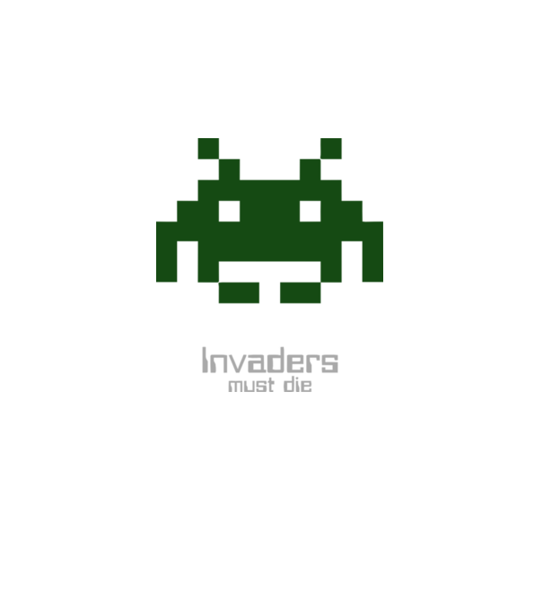 Invaders Must Die model alb pe tricou