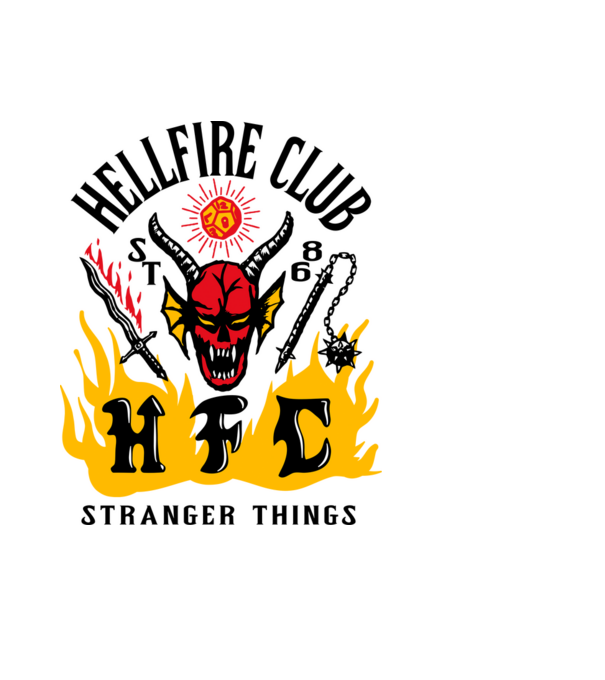 hellfire club 86 stranger things model albastru deschis pe tricou