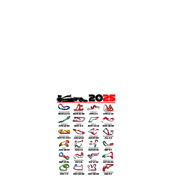 F1 calendar 2025 Alb model alb pe tricou