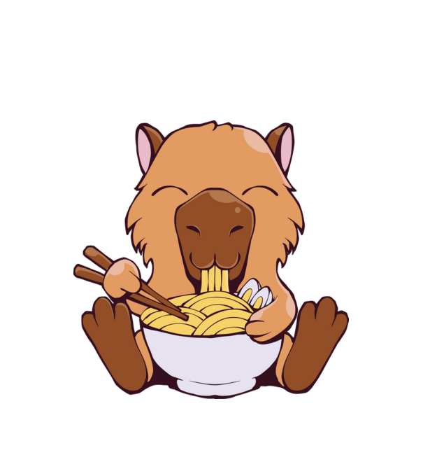 Capibară Ramen model alb pe tricou