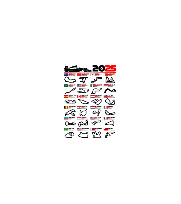 F1 calendar 2025 model albastru deschis pe tricou