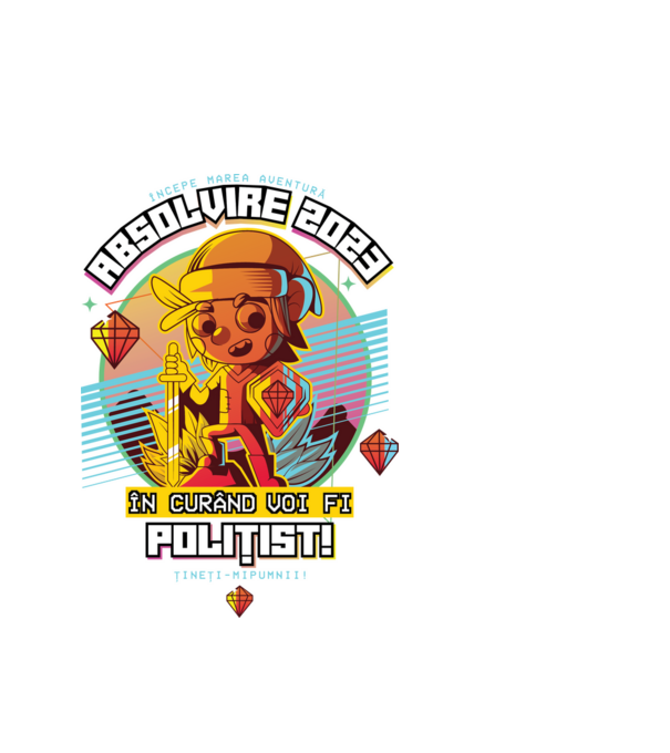 absolvire 2023 polițist model alb pe tricou