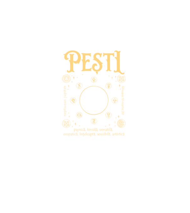 Zodiac femeie PEȘTI golden model negru pe tricou