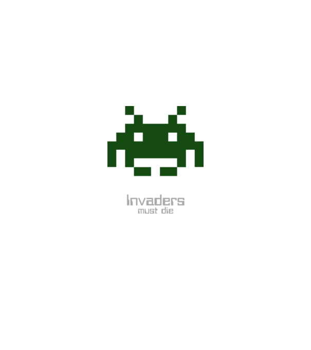 Invaders Must Die model alb pe tricou