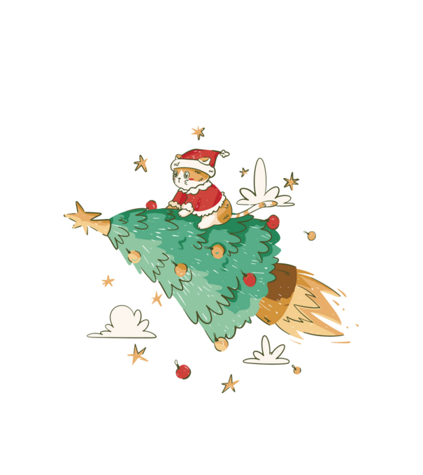 Christmas cat model alb pe tricou