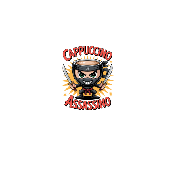 Cappuccino Assasino model negru pe tricou