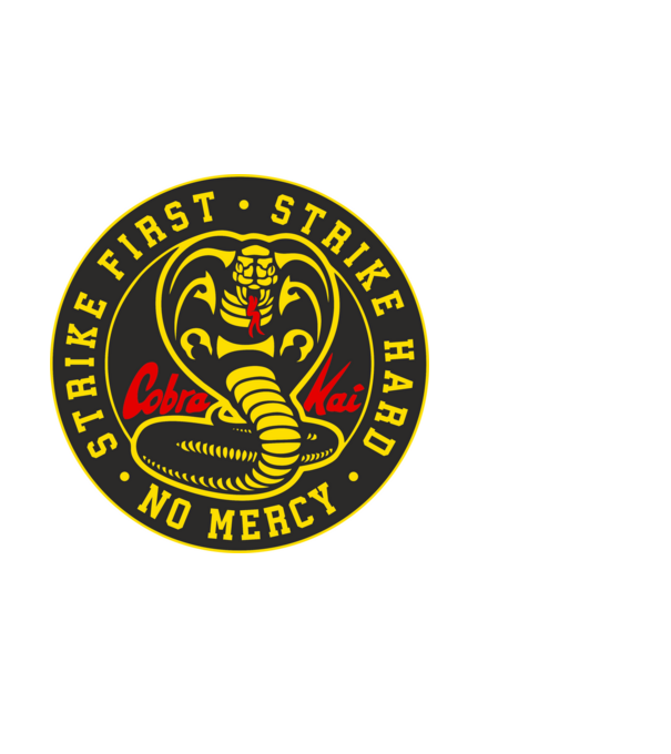 Strike first strike hard cobra kai model alb pe tricou