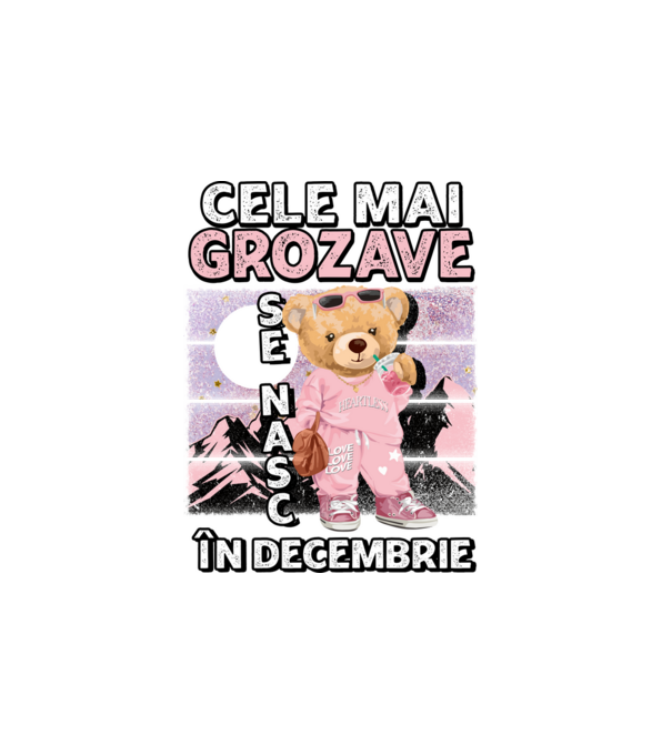 RETRO teddy fetişcană DECEMBRIE model alb pe tricou