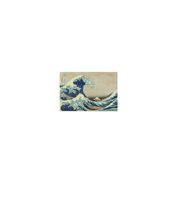 Great Wave of Kanagawa mască model alb/roșu pe tricou