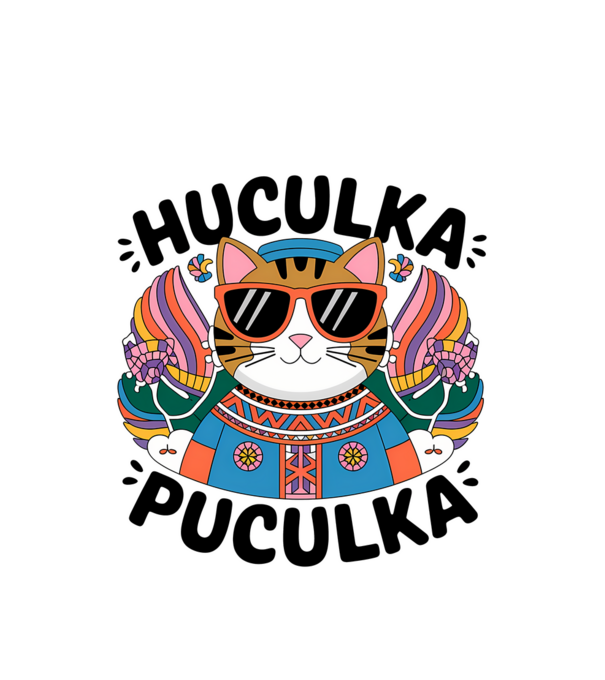 Huculka Puculka pisică 3 model alb pe tricou