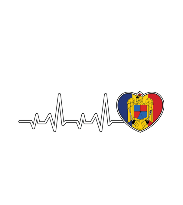 ROMANIA heartbeat model alb pe tricou