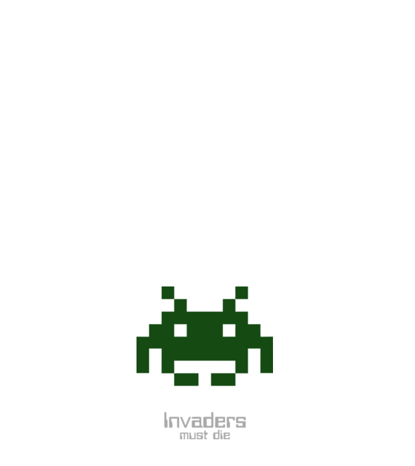 Invaders Must Die model alb pe tricou