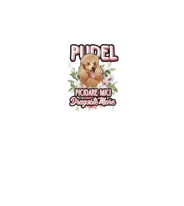 Pudel picioare mici dragoste mare model alb pe tricou
