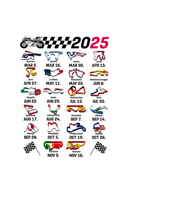 MOTOGP 25 CALENDAR alb model negru pe tricou
