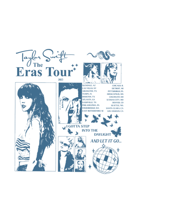Taylor Swift ERAS print blue model albastru deschis pe tricou