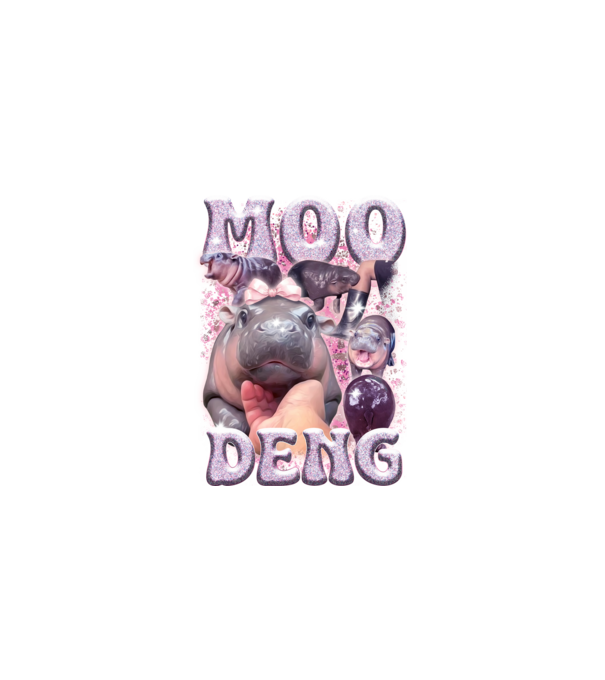 MOO DENG baby hippo model negru pe tricou