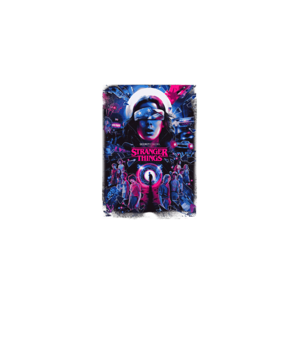 stranger things poster neon model negru pe tricou