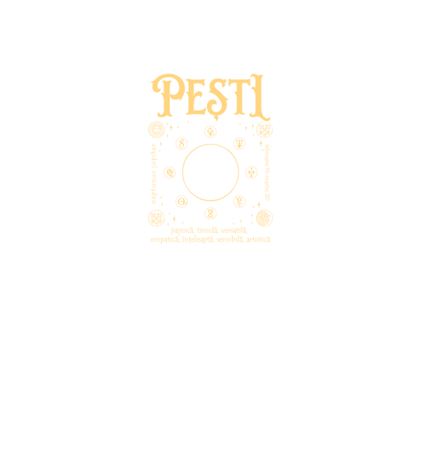Zodiac femeie PEȘTI golden model negru pe tricou