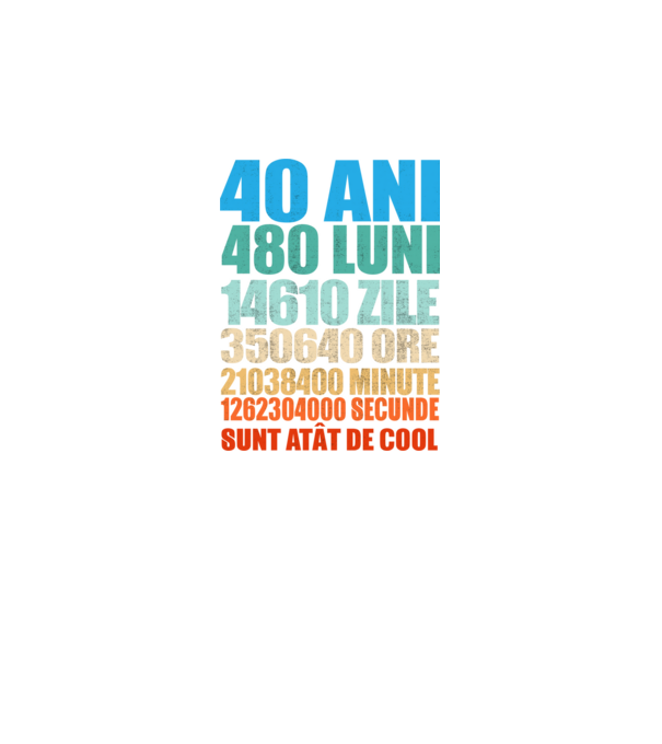 De 40 ani - luni - zile - ore - minute - secunde - sunt atât de cool model negru pe tricou