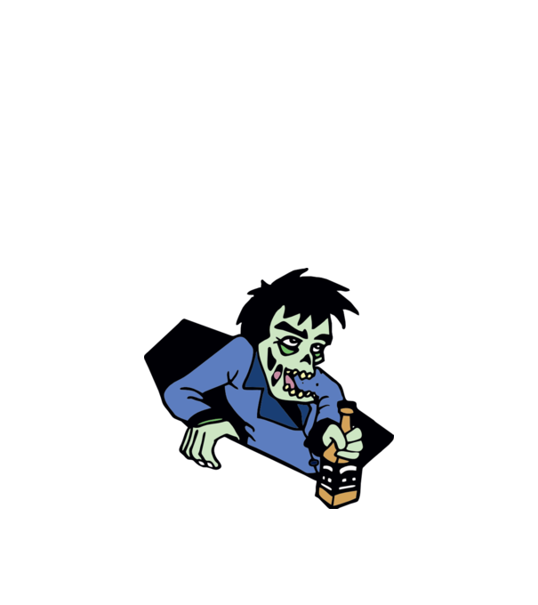 Drunk Zombie model alb pe tricou