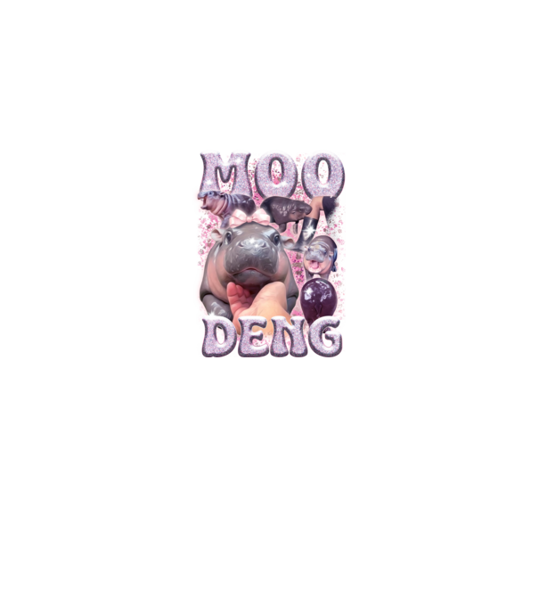 MOO DENG baby hippo model negru pe tricou