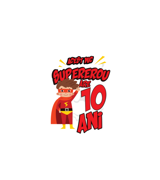 Acest mic supererou are 10 ani model negru pe tricou