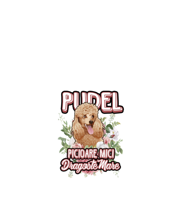 Pudel picioare mici dragoste mare model alb pe tricou