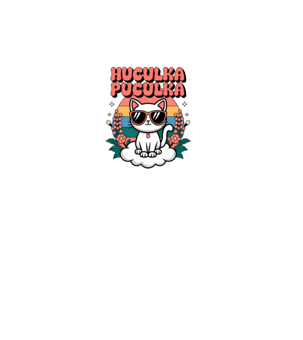 Huculka Puculka pisică 1 model alb pe tricou
