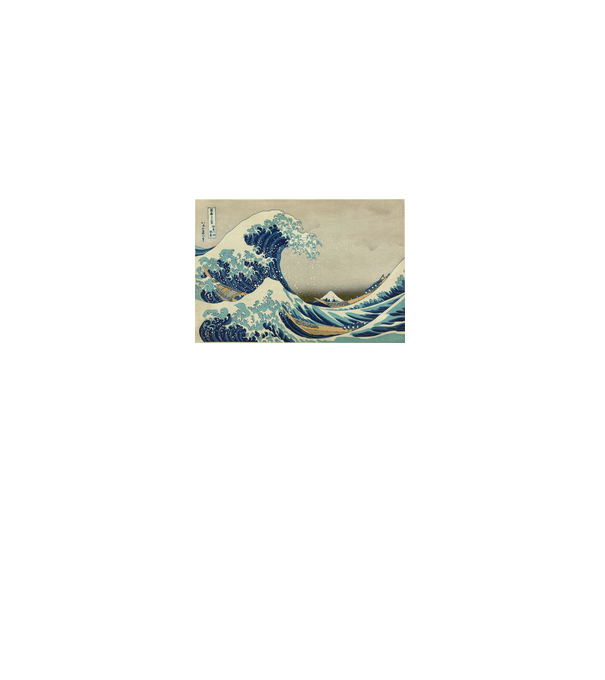 Great Wave of Kanagawa mască model alb pe tricou