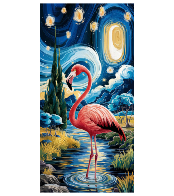 van gogh flamingo model alb pe tricou