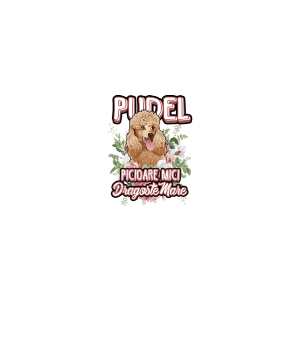 Pudel picioare mici dragoste mare model alb pe tricou
